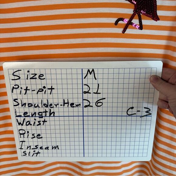 Quacker Factory 3/4 sleeve T-shirt orange white stripe sequin, hot pink flamingo - Picture 8 of 8